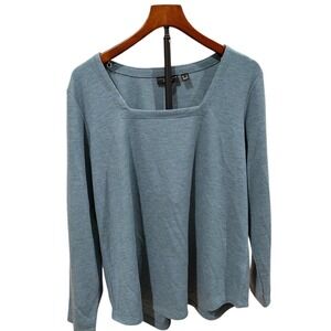 Comfy Cozy Susan Graver Weekend Blue Textured Long‎ Sleeve Square Neck Top L